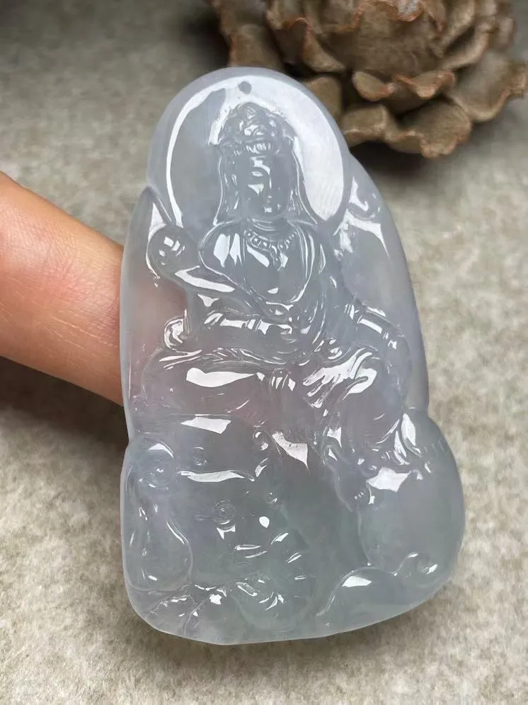 冰种【普贤菩萨】吊坠，种水好，玉质细腻 ，卖相好.