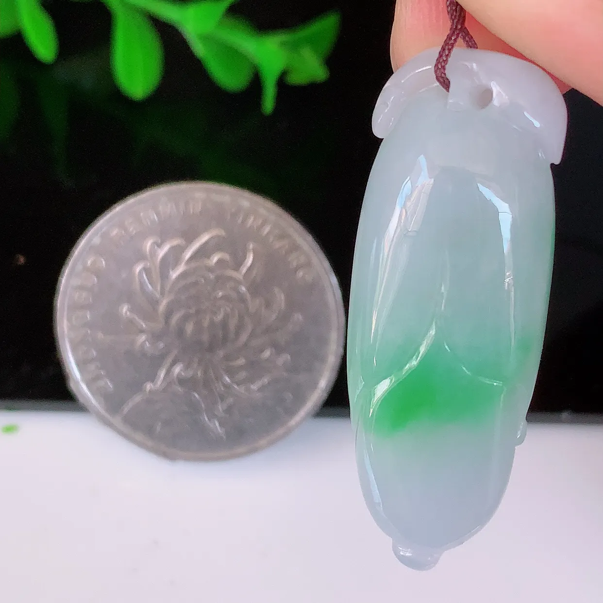 自然光实拍，水润飘绿翡翠玉兰花吊坠，种老水足，雕工精湛 ，寓意美好，佩戴时尚出众！#57.31