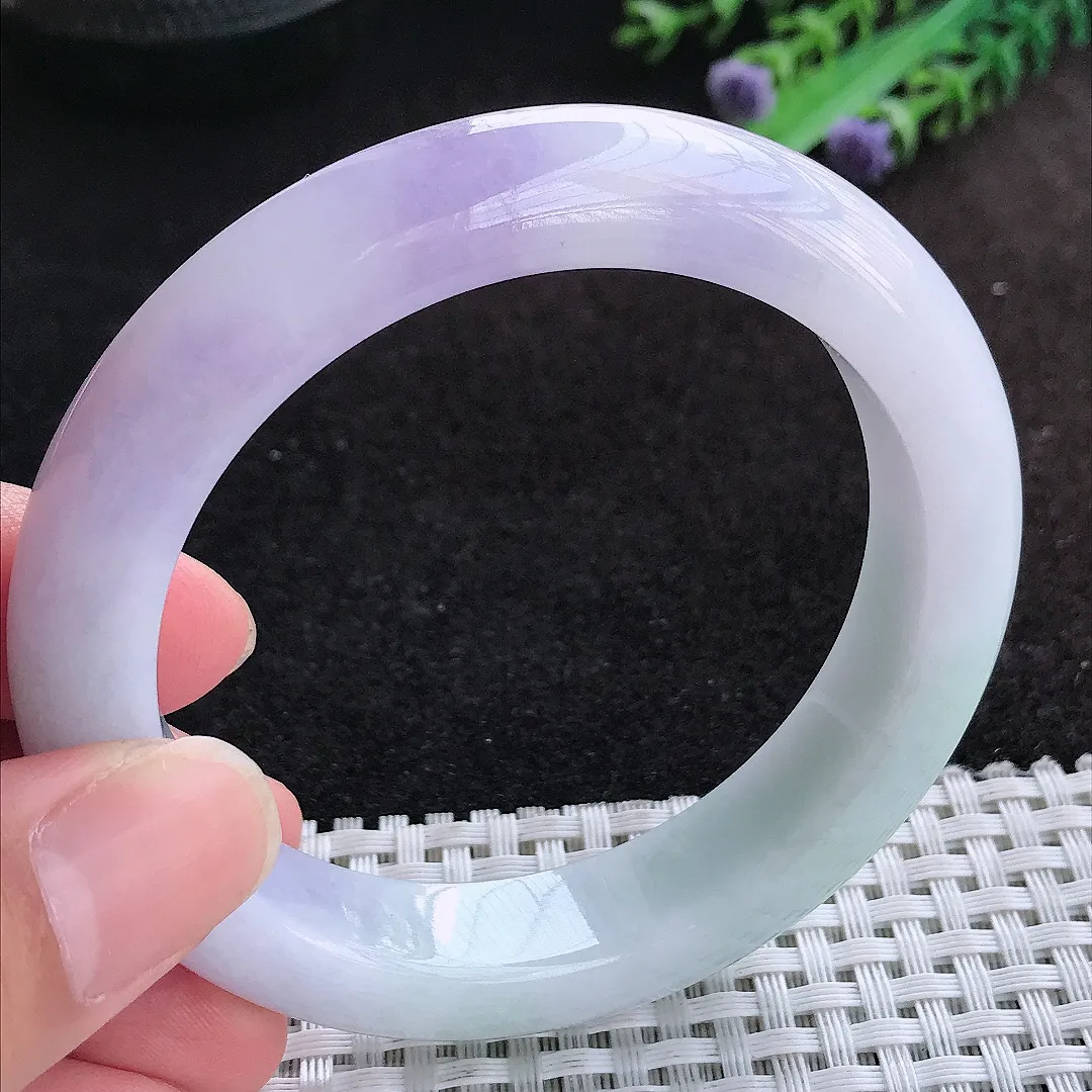 自然光56.5/12.3/9.6老坑精美冰润浓艳紫罗兰手镯天然翡翠玉镯女款