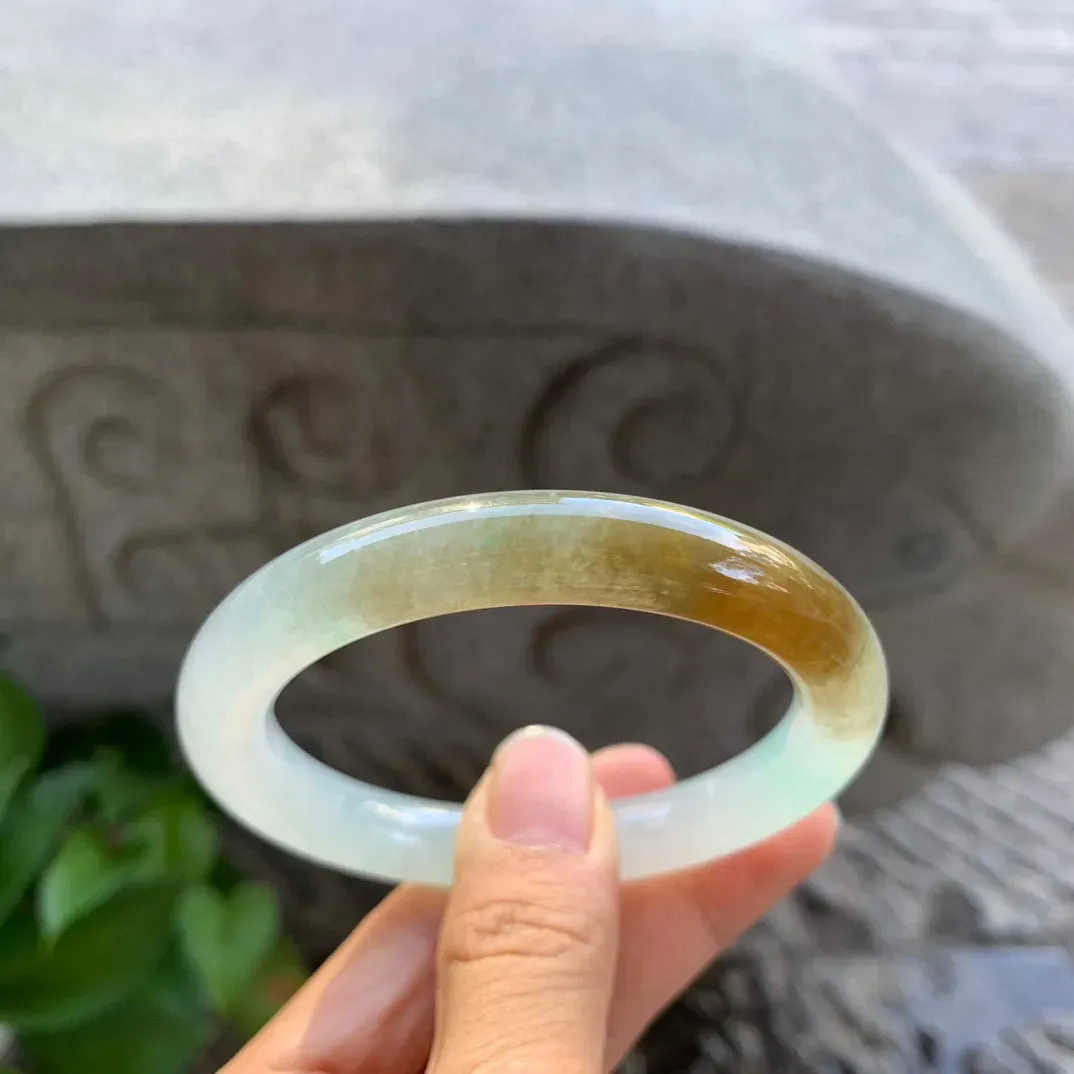 小圈口53.8-9.8 【冰黄翡圆条手镯】圆条53 54可戴