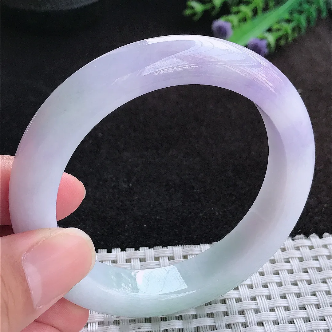 自然光56.5/12.3/9.6老坑精美冰润浓艳紫罗兰手镯天然翡翠玉镯女款