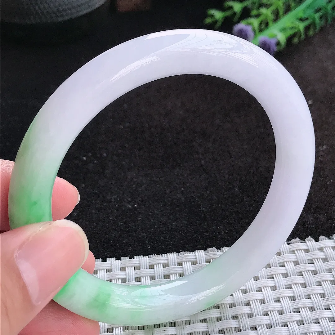 自然光59/10/9.5老坑冰润飘阳绿大圈口圆条手镯天然翡翠玉镯女款