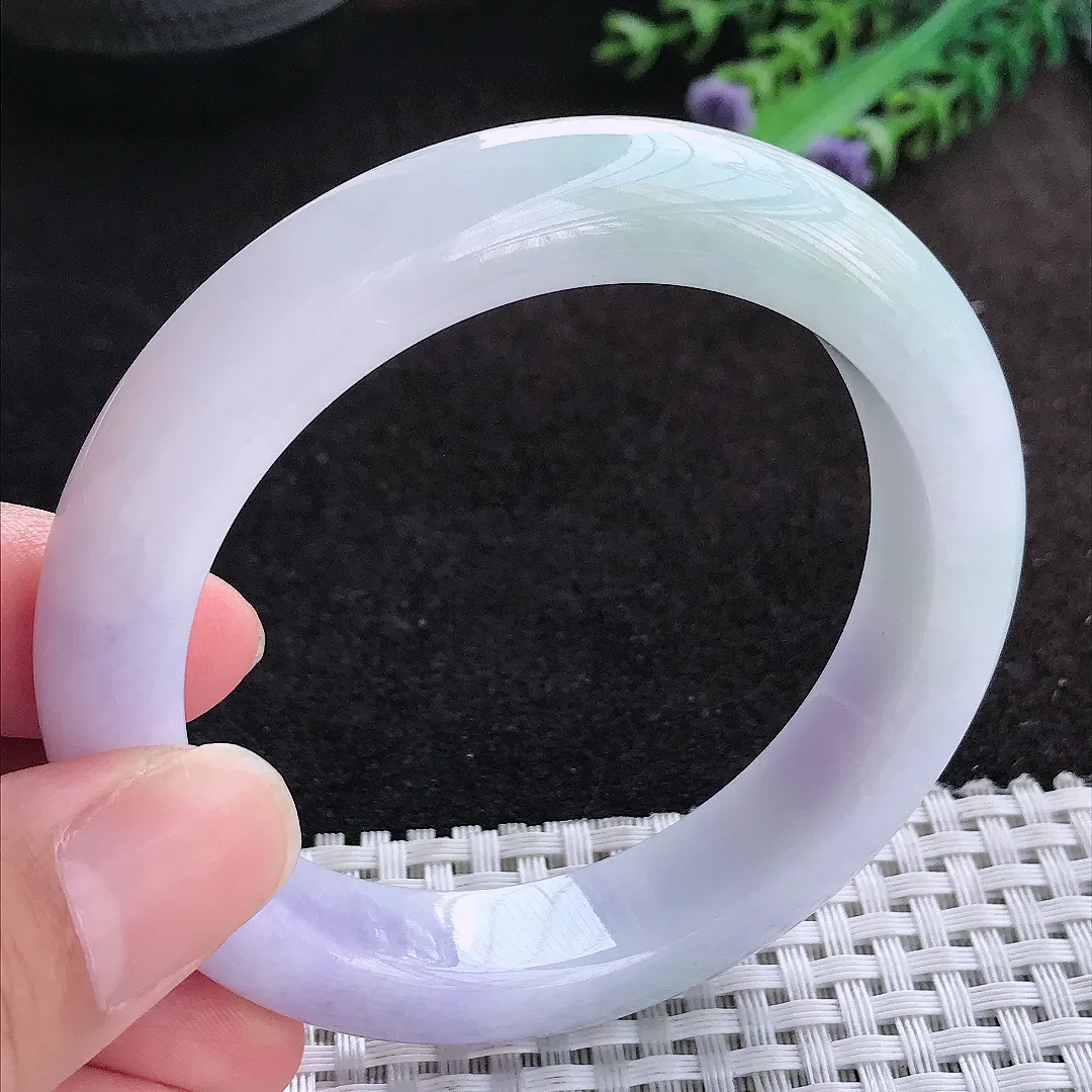 自然光56.5/12.3/9.6老坑精美冰润浓艳紫罗兰手镯天然翡翠玉镯女款