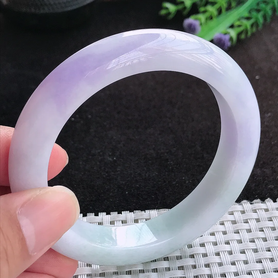 自然光56.5/12.3/9.6老坑精美冰润浓艳紫罗兰手镯天然翡翠玉镯女款