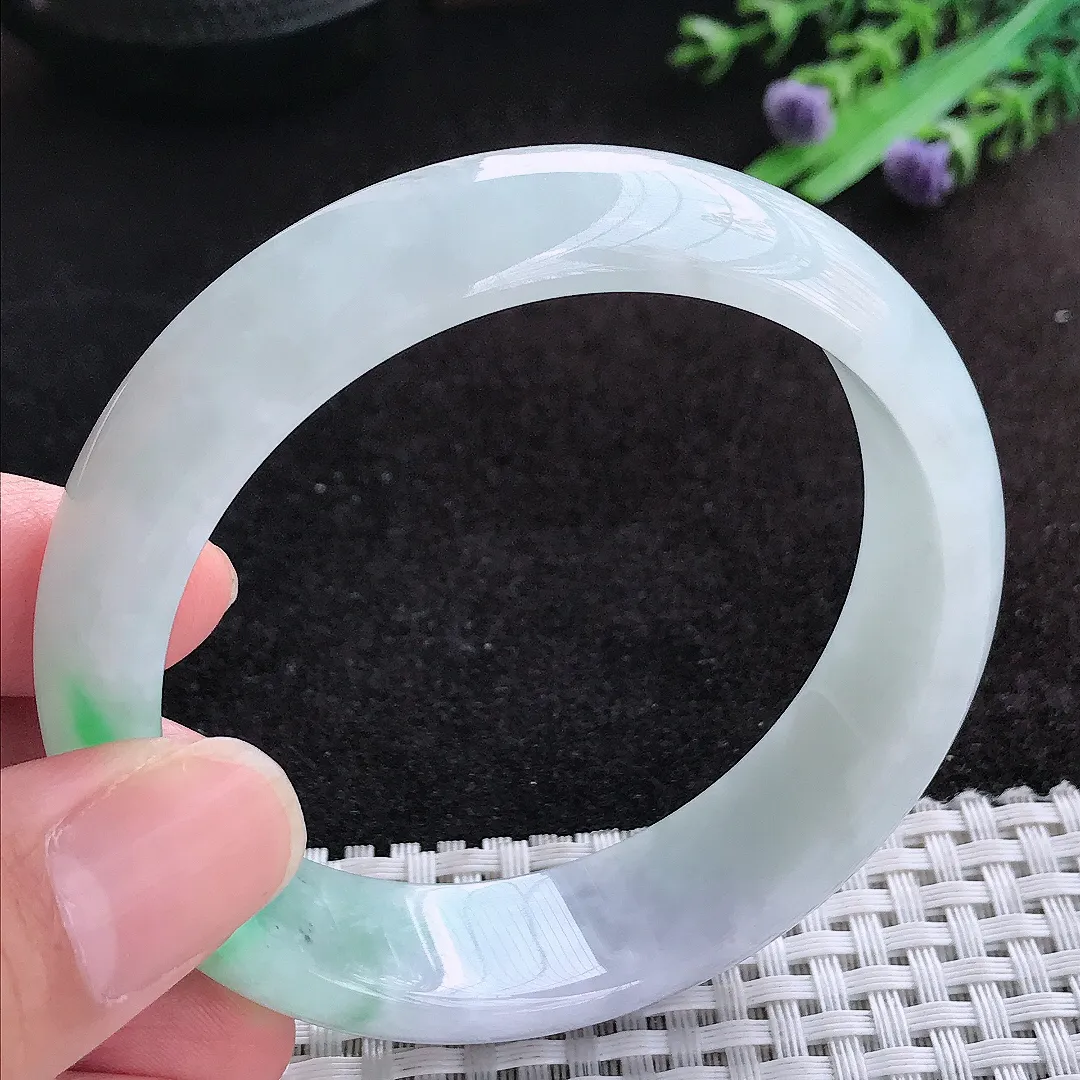 自然光58/16.3/7.9老坑精美冰润飘阳绿轮胎手镯天然翡翠玉镯女款