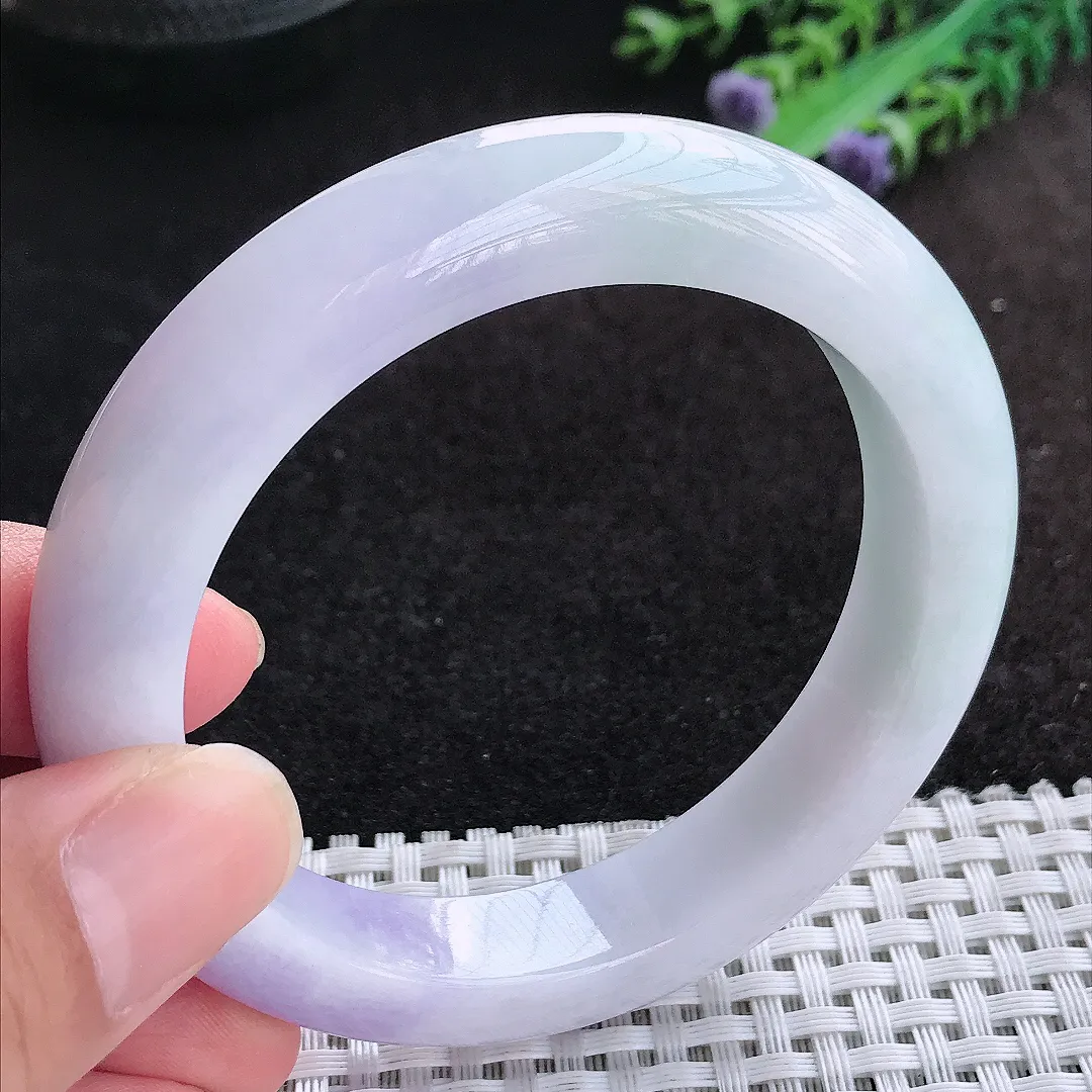 自然光56.5/12.3/9.6老坑精美冰润浓艳紫罗兰手镯天然翡翠玉镯女款