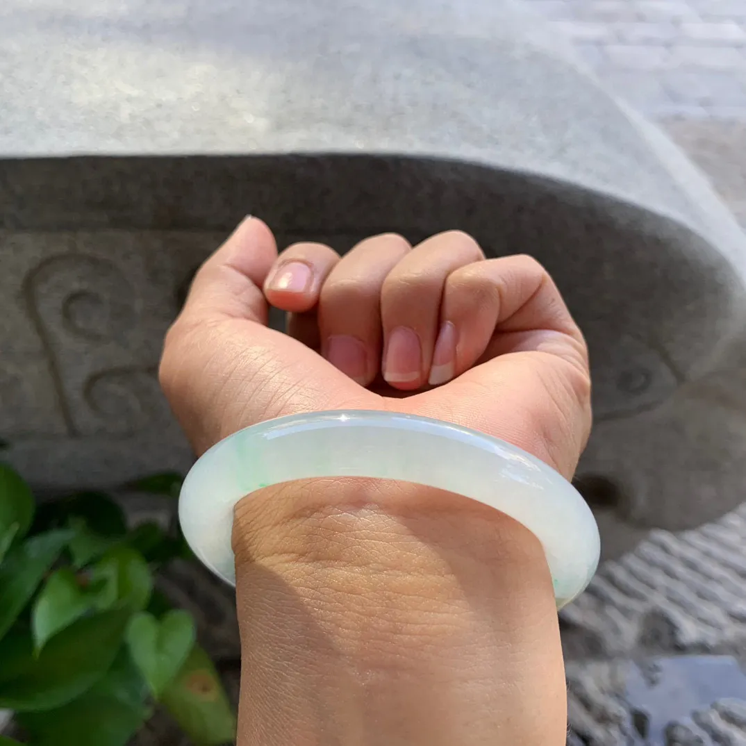 小圈口53.8-9.8 【冰黄翡圆条手镯】圆条53 54可戴