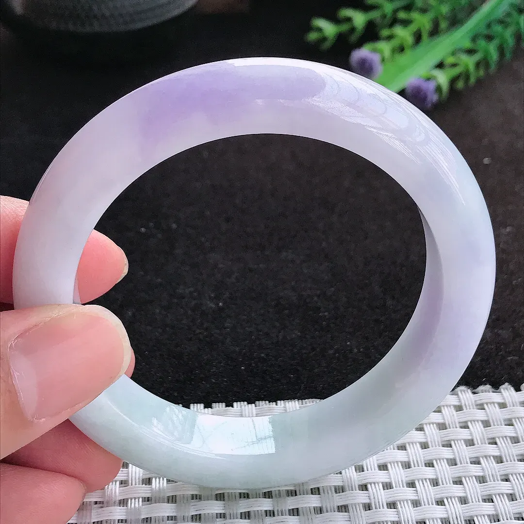 自然光56.5/12.3/9.6老坑精美冰润浓艳紫罗兰手镯天然翡翠玉镯女款