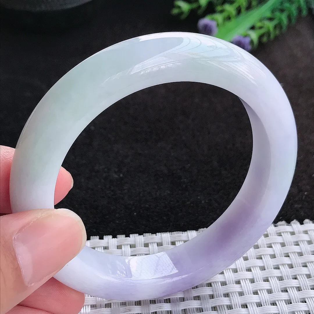 自然光56.5/12.3/9.6老坑精美冰润浓艳紫罗兰手镯天然翡翠玉镯女款