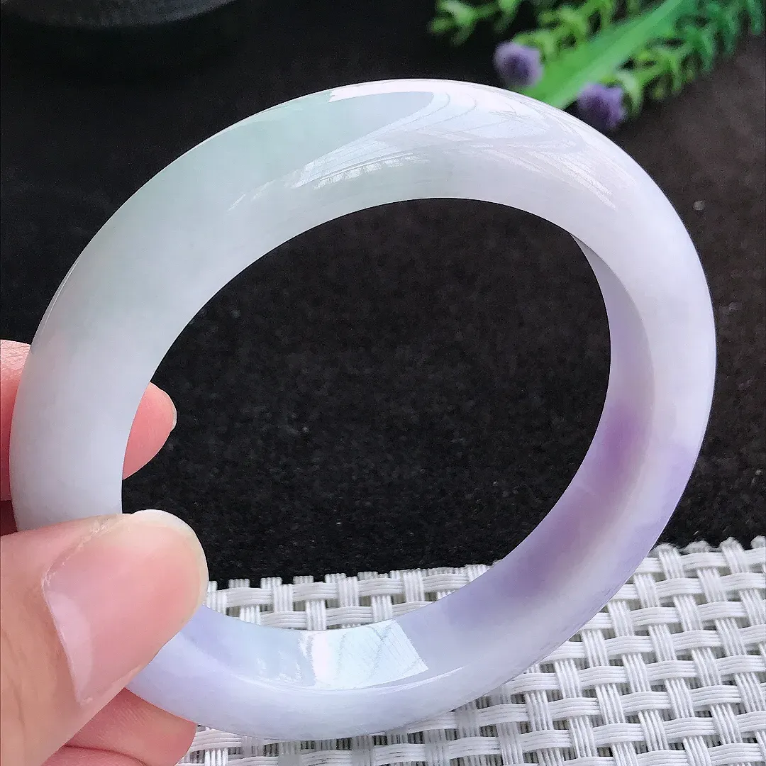 自然光56.5/12.3/9.6老坑精美冰润浓艳紫罗兰手镯天然翡翠玉镯女款