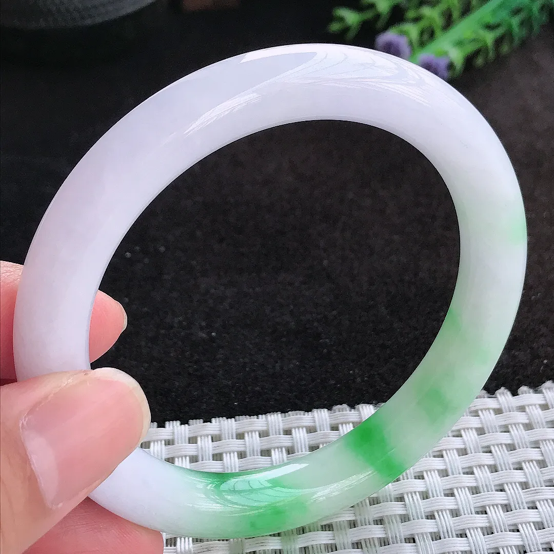 自然光59/10/9.5老坑冰润飘阳绿大圈口圆条手镯天然翡翠玉镯女款