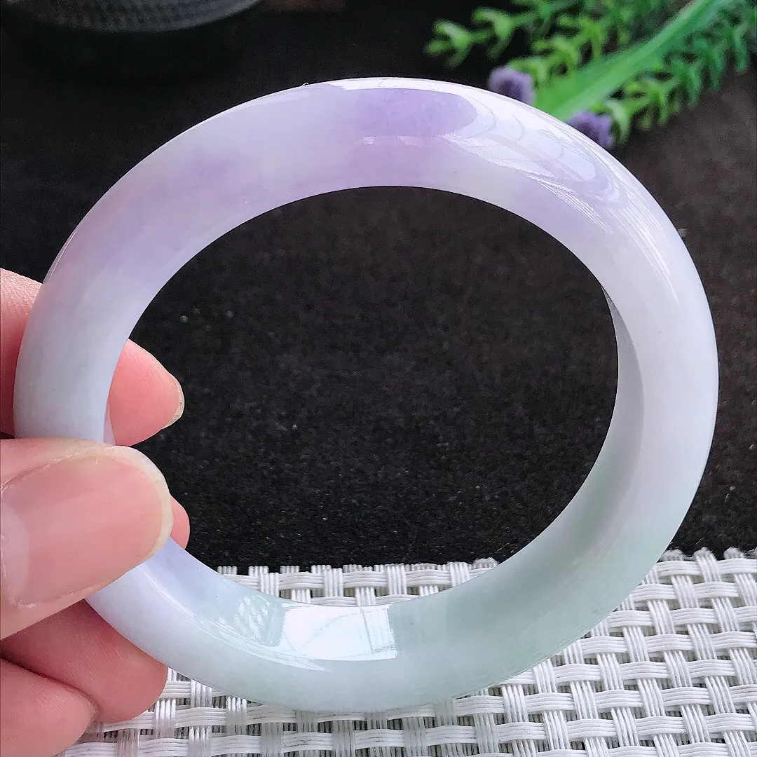 自然光56.5/12.3/9.6老坑精美冰润浓艳紫罗兰手镯天然翡翠玉镯女款