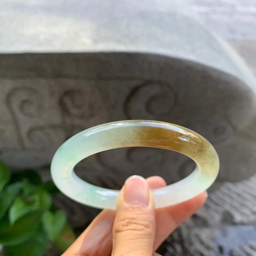 小圈口53.8-9.8 【冰黄翡圆条手镯】圆条53 54可戴