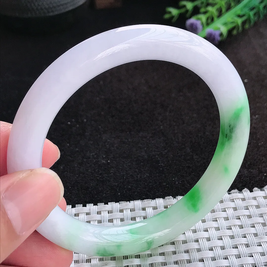自然光59/10/9.5老坑冰润飘阳绿大圈口圆条手镯天然翡翠玉镯女款