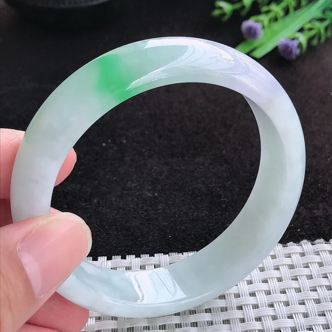 自然光58/16.3/7.9老坑精美冰润飘阳绿轮胎手镯天然翡翠玉镯女款