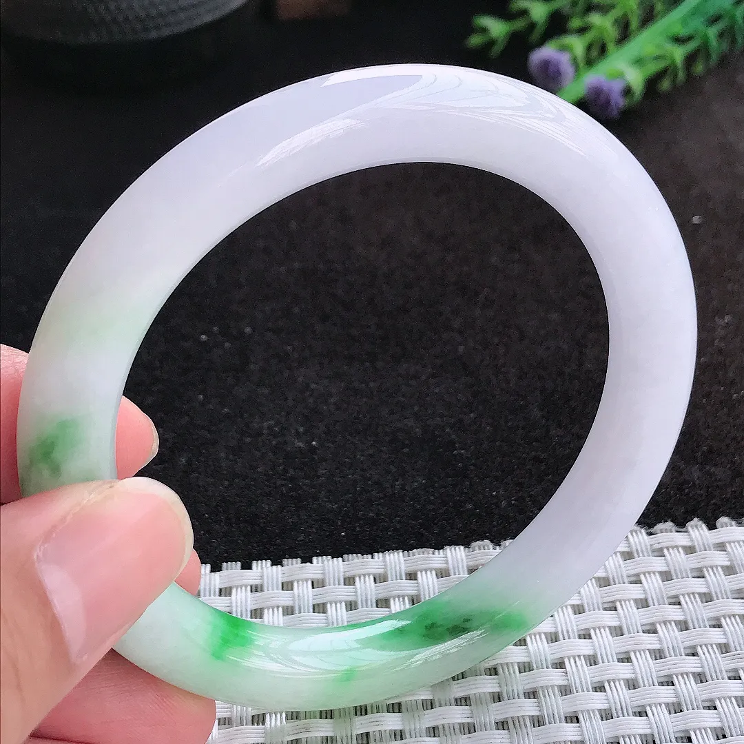 自然光59/10/9.5老坑冰润飘阳绿大圈口圆条手镯天然翡翠玉镯女款