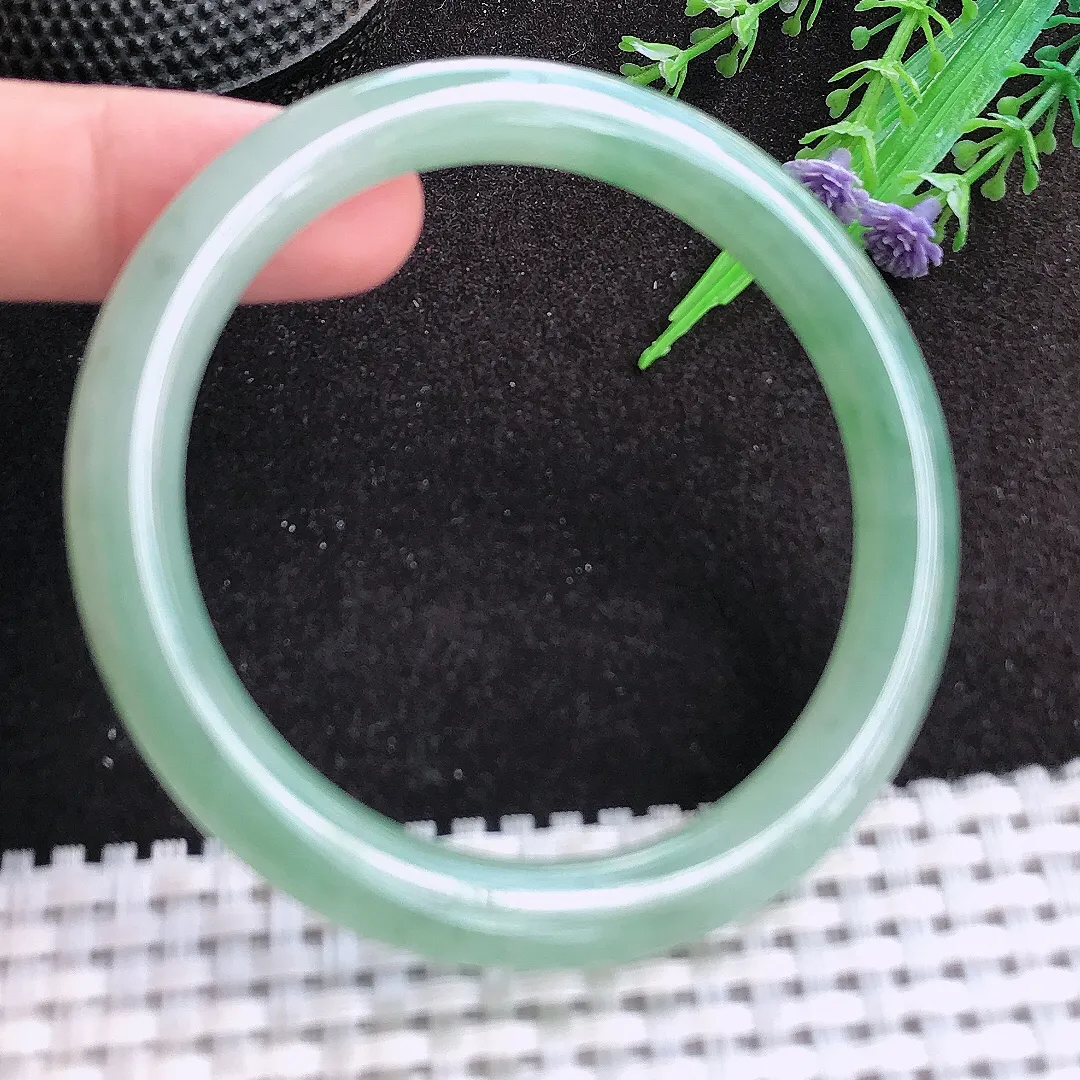 自然光56/8.5/8.3老坑冰胶果冻飘花圆条手镯天然翡翠玉镯女款
