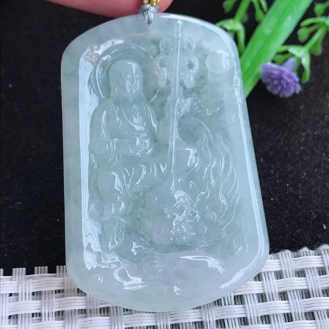 自然光55/37.6/6.2老坑冰胶水灵白净地藏王菩萨吊坠翡翠玉石挂件
