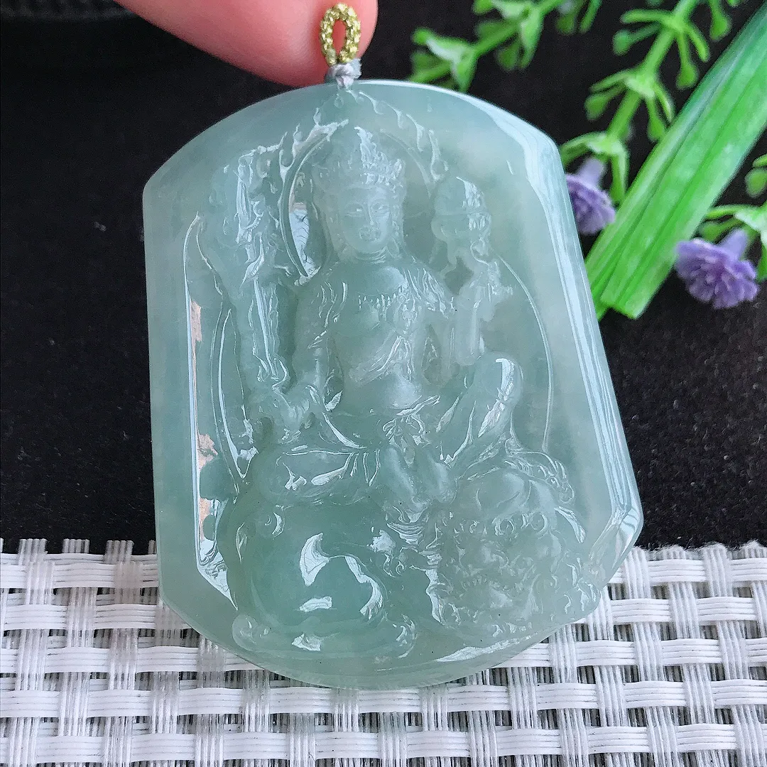 自然光56.8/45.6/8老坑冰胶水灵冰晴文殊菩萨吊坠翡翠玉石挂件