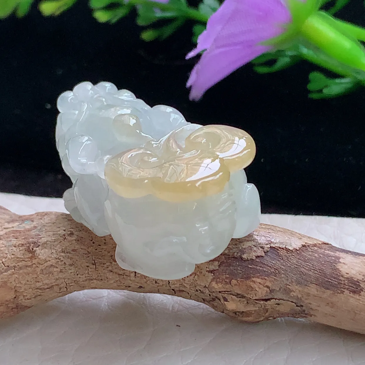 zen实拍29.5*17.8*14.5缅甸翡翠精雕冰双彩招财貔貅 皮休玉吊坠 玉挂件