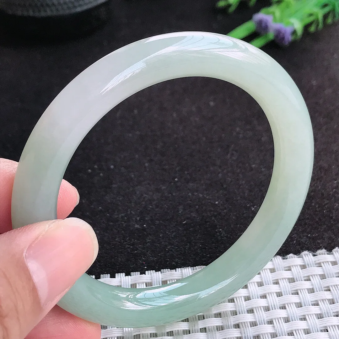 自然光55.5/9.2/9.4老坑冰胶水灵冰晴圆条手镯天然翡翠玉镯女款