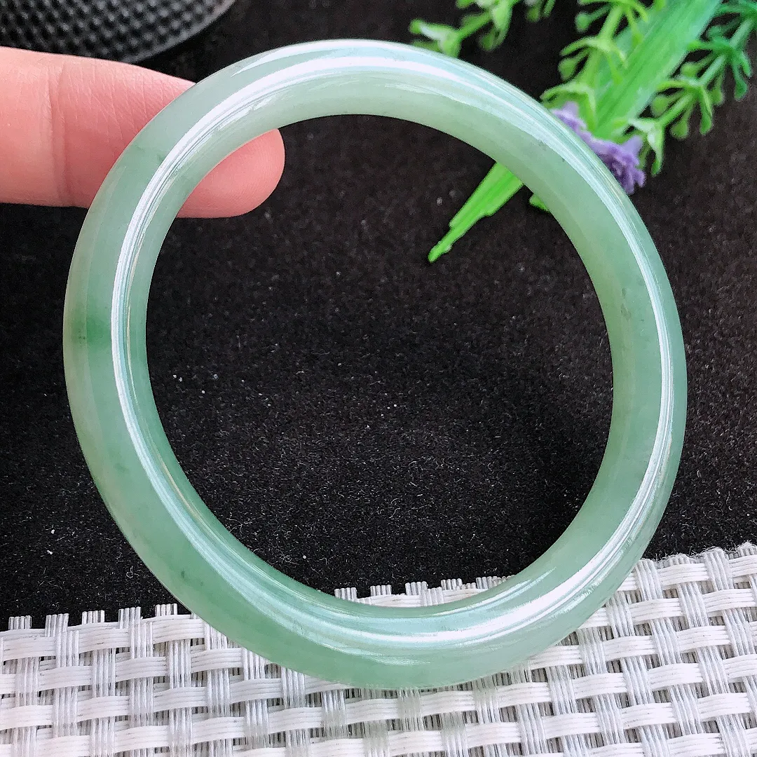 自然光56/8.5/8.3老坑冰胶果冻飘花圆条手镯天然翡翠玉镯女款