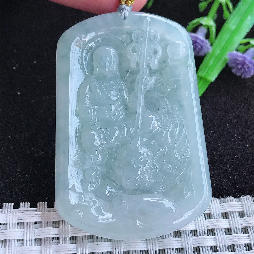 自然光55/37.6/6.2老坑冰胶水灵白净地藏王菩萨吊坠翡翠玉石挂件