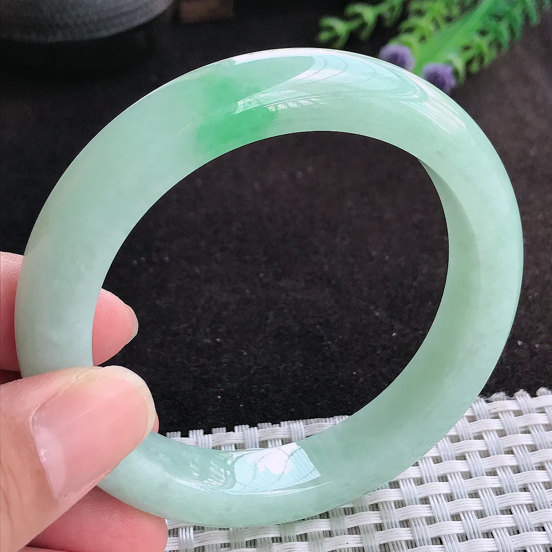 自然光58.5/12.5/9.5老坑冰润水灵冰晴绿手镯天然翡翠玉镯女款