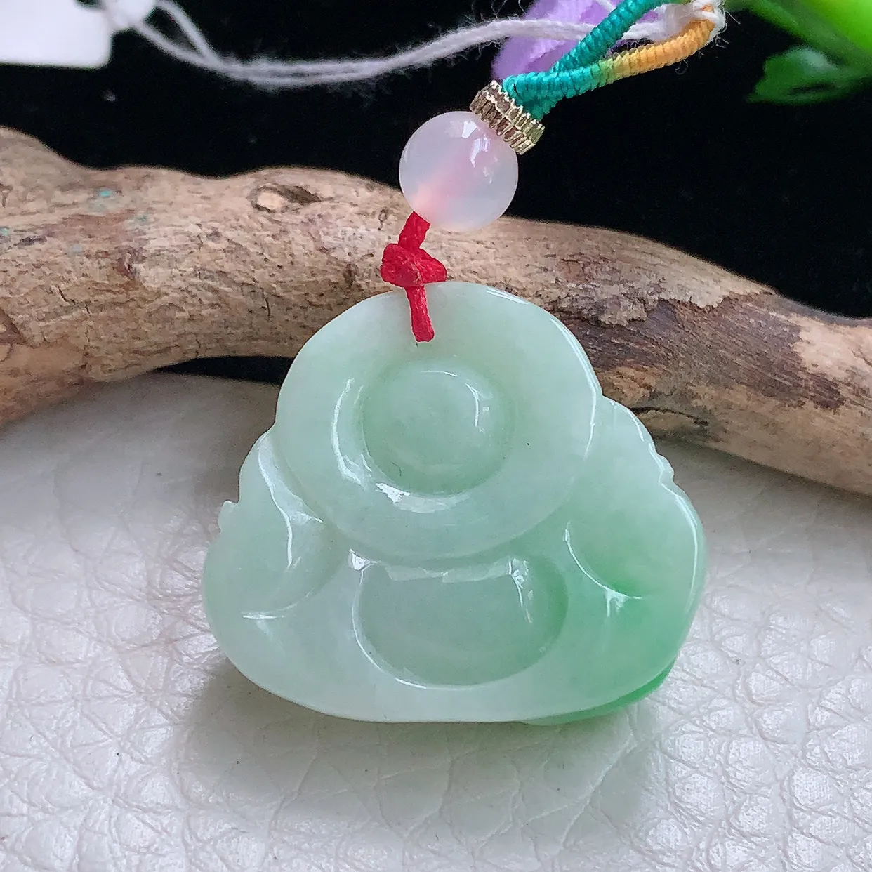zen实拍22.6*26*10.5缅甸翡翠飘绿饱满佛公 开心佛玉吊坠 玉挂件