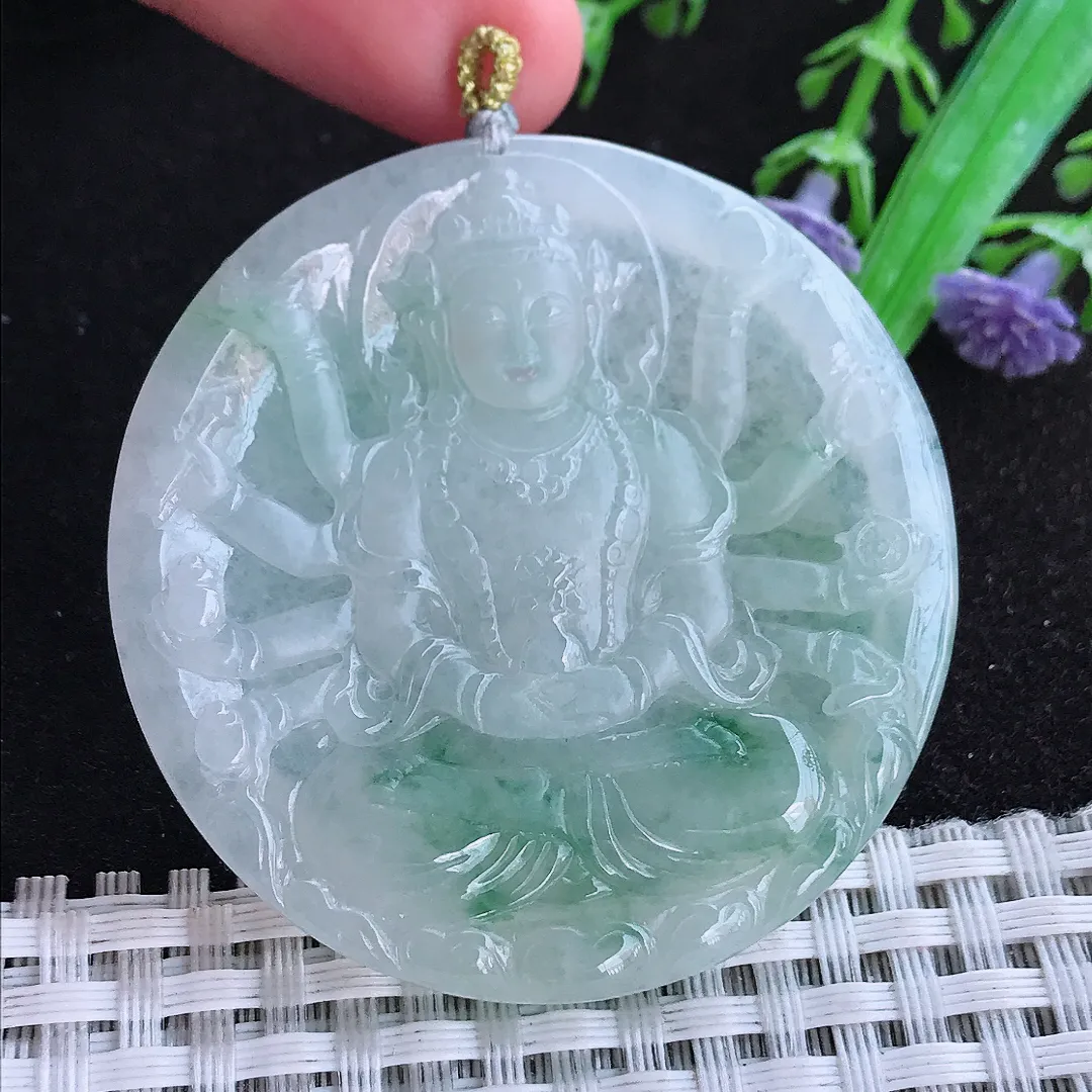 自然光50.5/5.8老坑冰胶水灵飘花千手观音吊坠翡翠玉石挂件