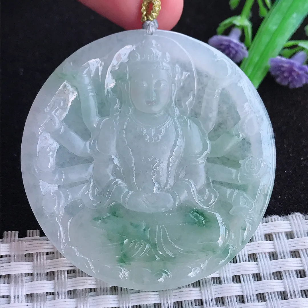 自然光50.5/5.8老坑冰胶水灵飘花千手观音吊坠翡翠玉石挂件