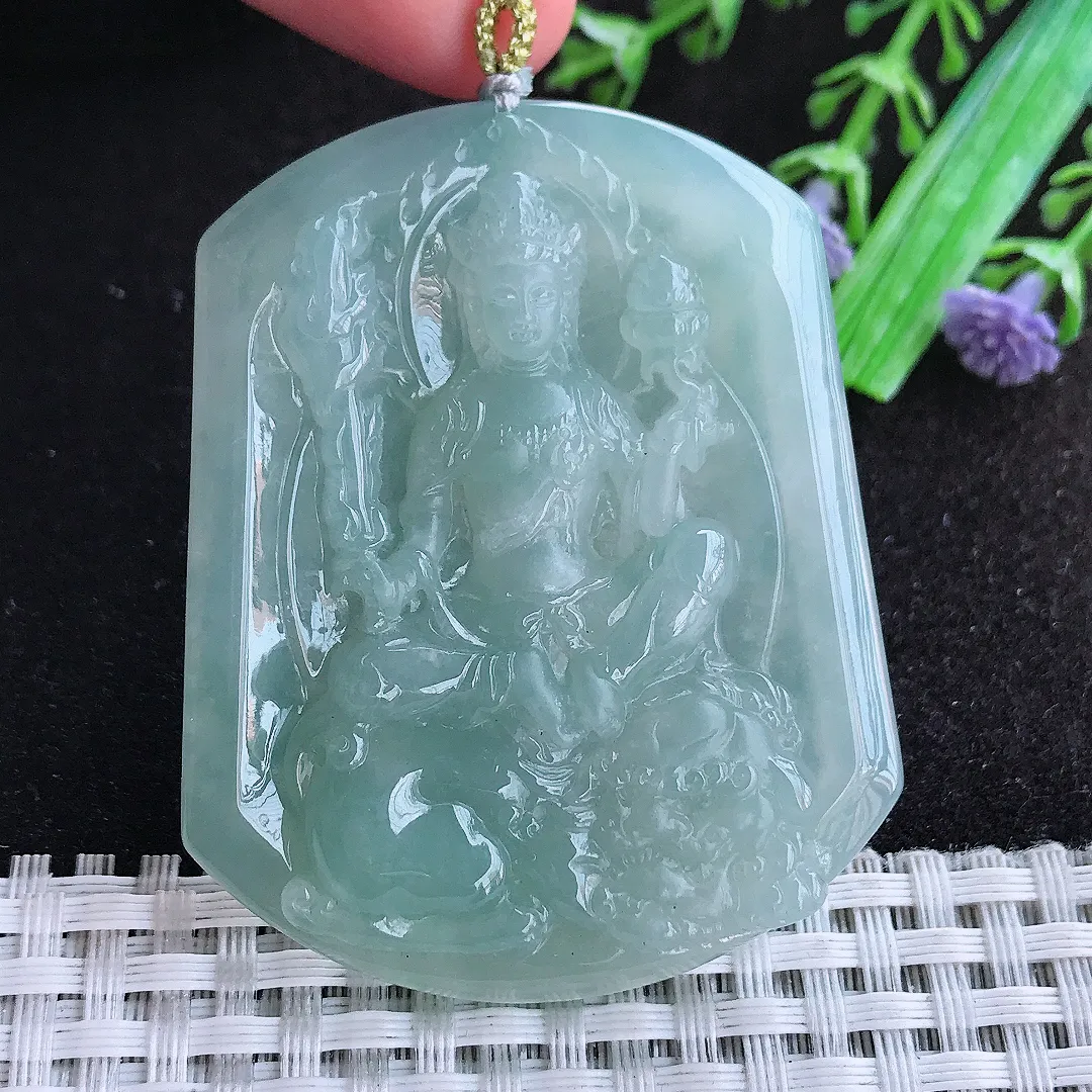 自然光56.8/45.6/8老坑冰胶水灵冰晴文殊菩萨吊坠翡翠玉石挂件