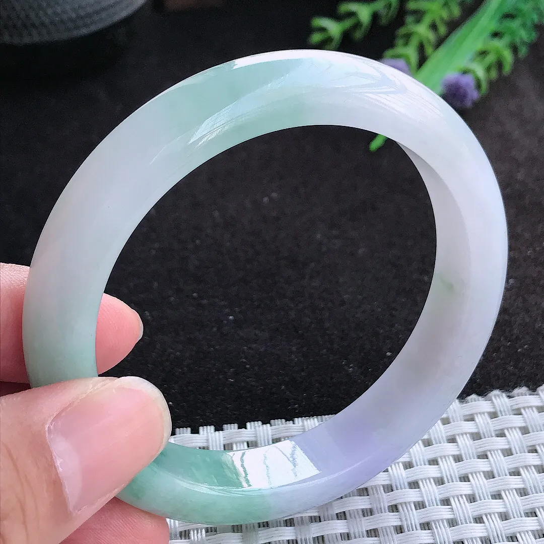 自然光57/12.2/8.6老坑冰润起胶飘花手镯天然翡翠玉镯女款