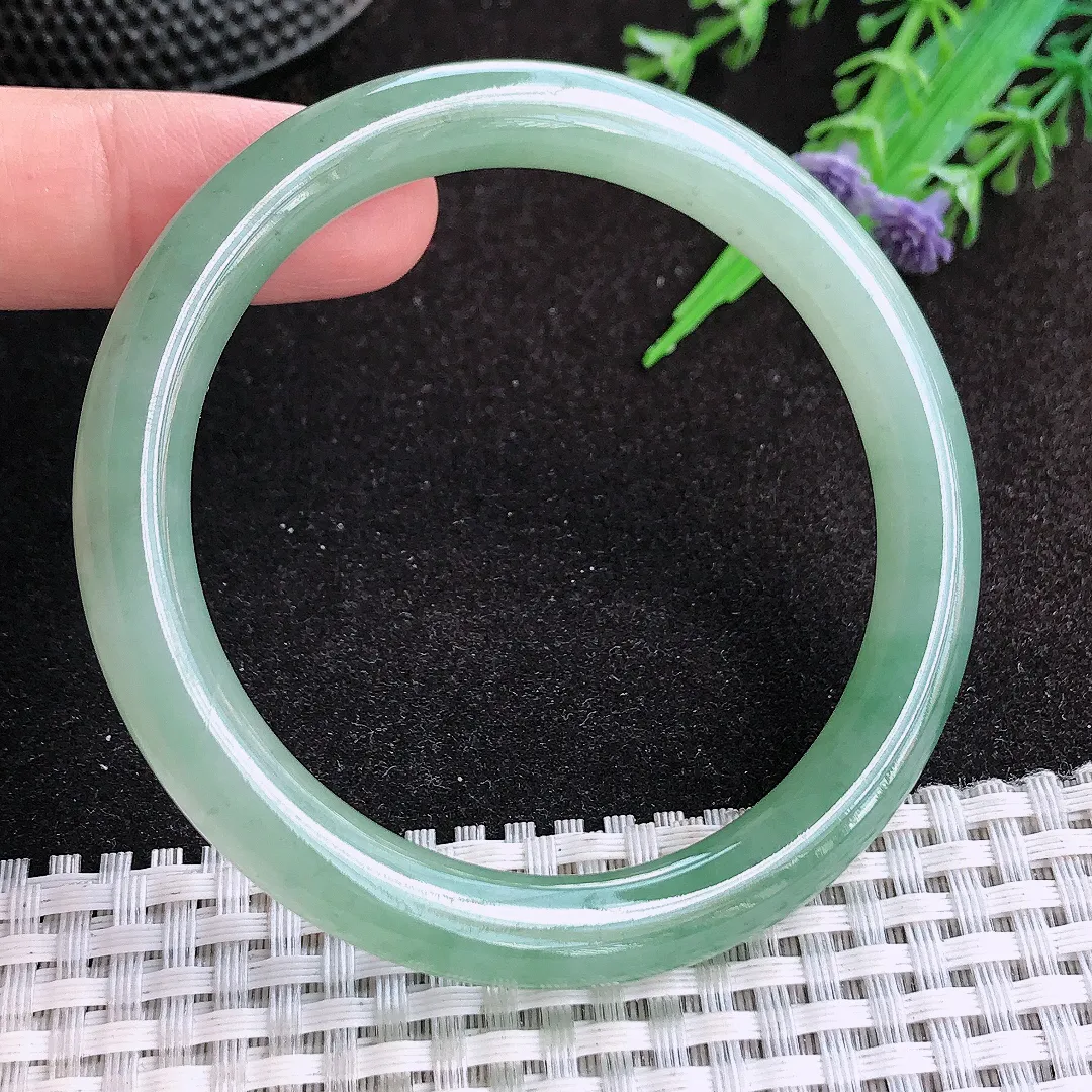 自然光56/8.5/8.3老坑冰胶果冻飘花圆条手镯天然翡翠玉镯女款