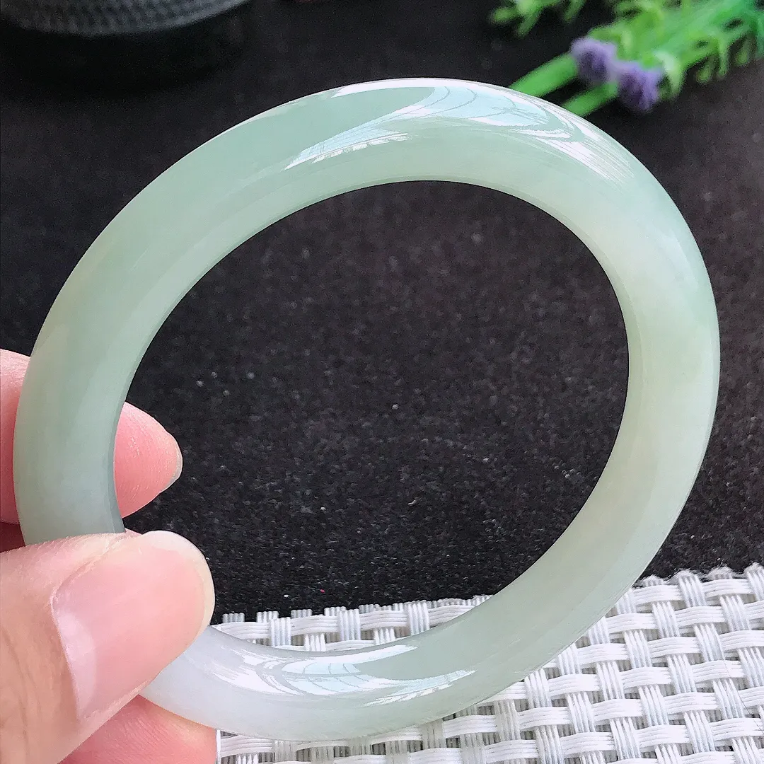 自然光55.5/9.2/9.4老坑冰胶水灵冰晴圆条手镯天然翡翠玉镯女款