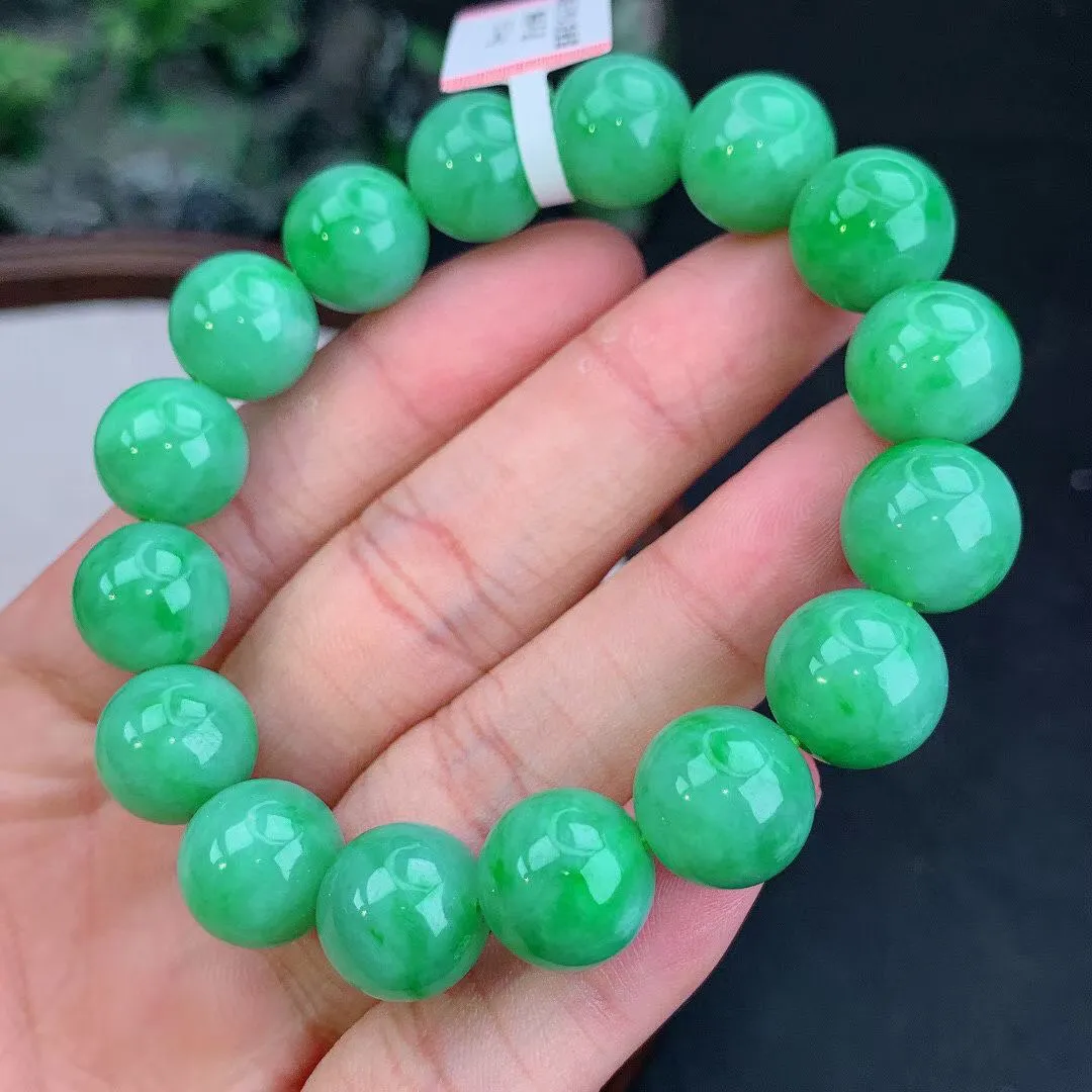 缅甸天然翡翠A货 老坑料起胶冰润 满绿圆珠手串 手链  
尺寸12.5mm   y  53.44