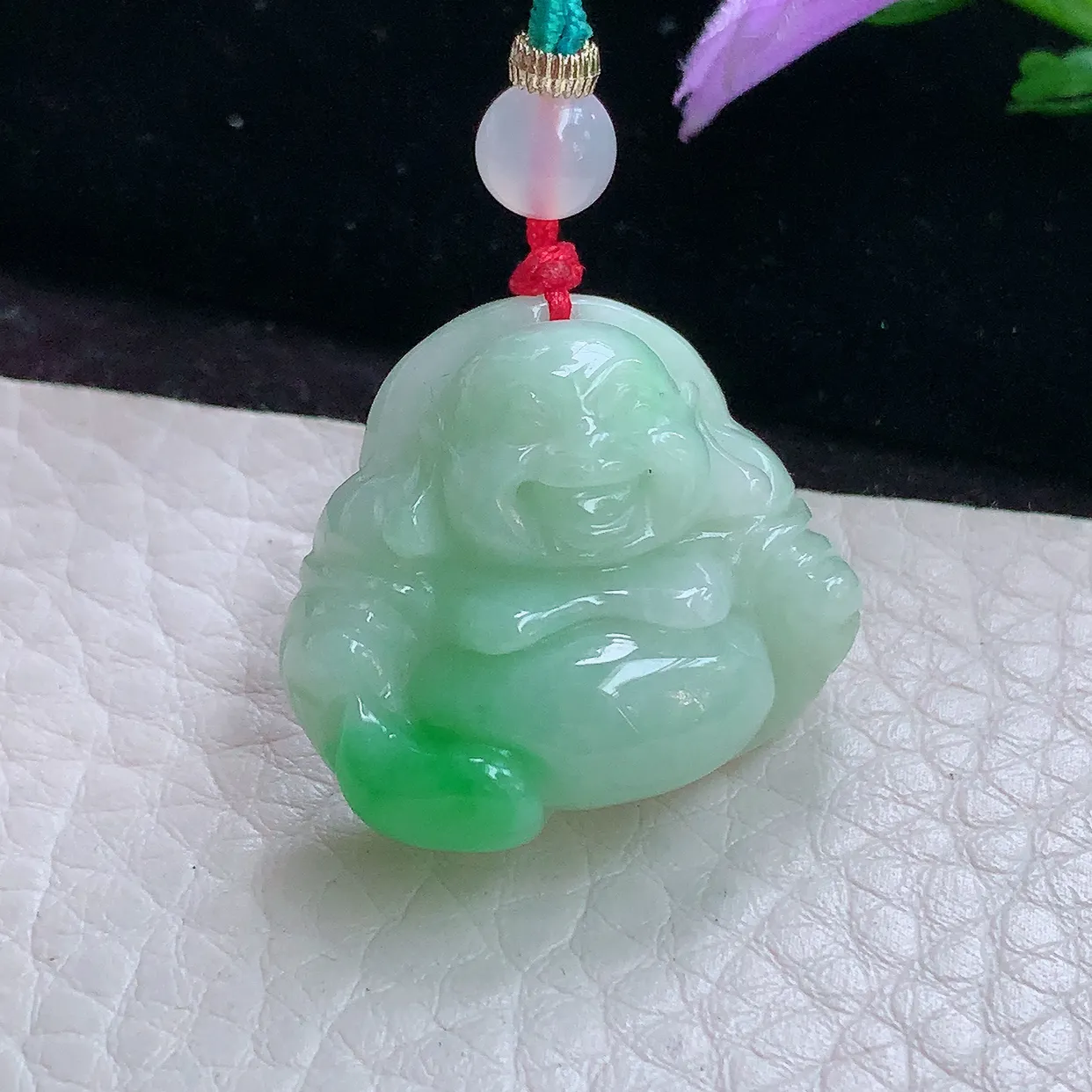 zen实拍22.6*26*10.5缅甸翡翠飘绿饱满佛公 开心佛玉吊坠 玉挂件