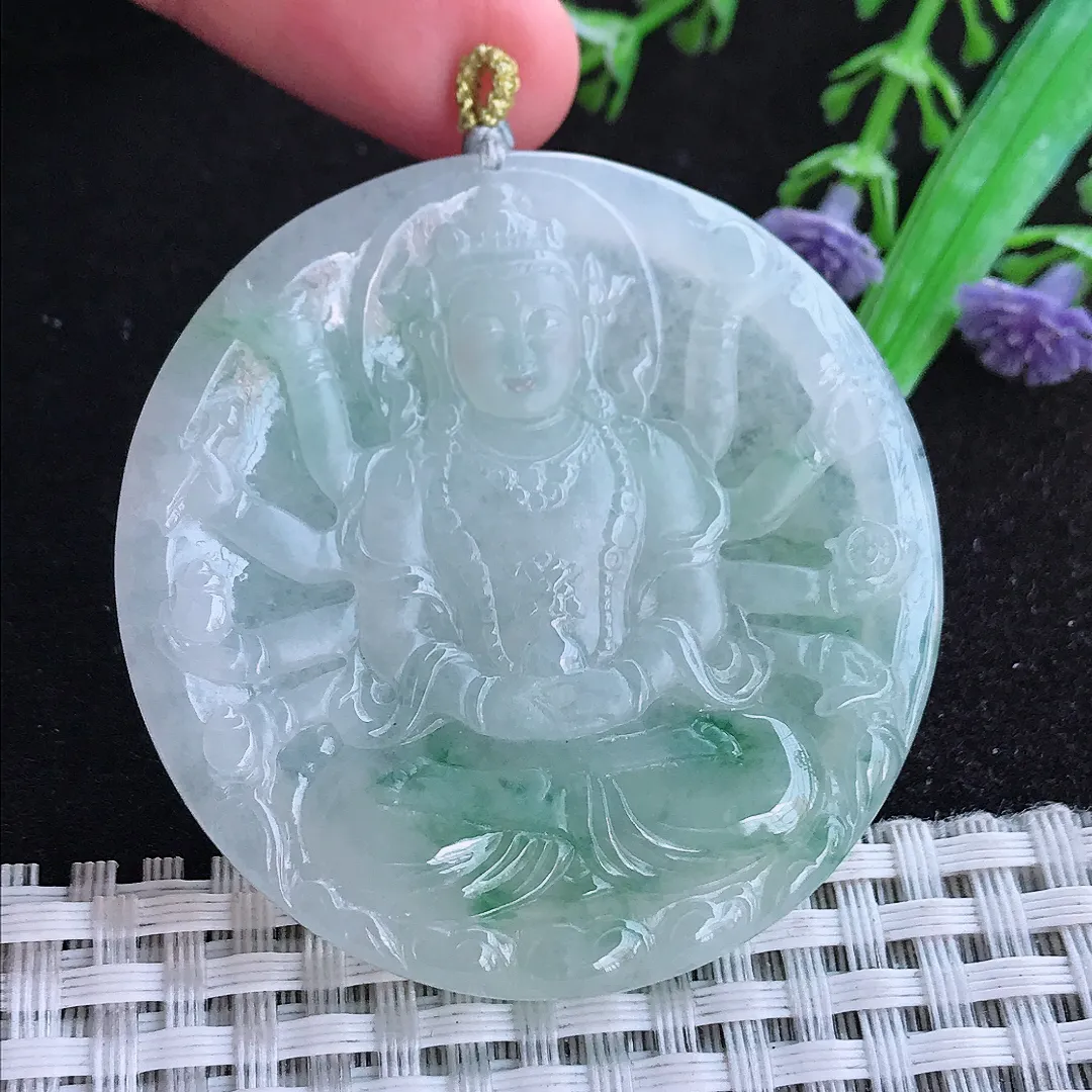 自然光50.5/5.8老坑冰胶水灵飘花千手观音吊坠翡翠玉石挂件