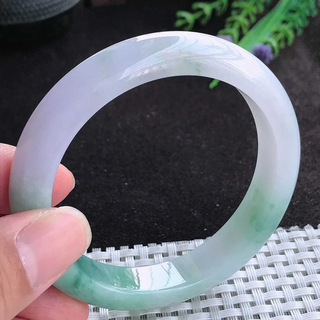 自然光57/12.2/8.6老坑冰润起胶飘花手镯天然翡翠玉镯女款