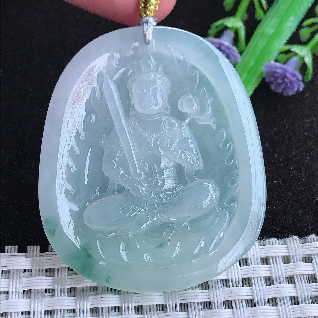 自然光50.3/43/5.6老坑冰胶通透飘花虚空藏菩萨吊坠翡翠玉石挂件