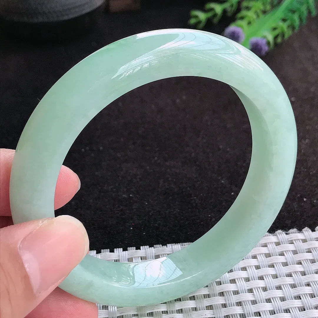 自然光58.5/12.5/9.5老坑冰润水灵冰晴绿手镯天然翡翠玉镯女款