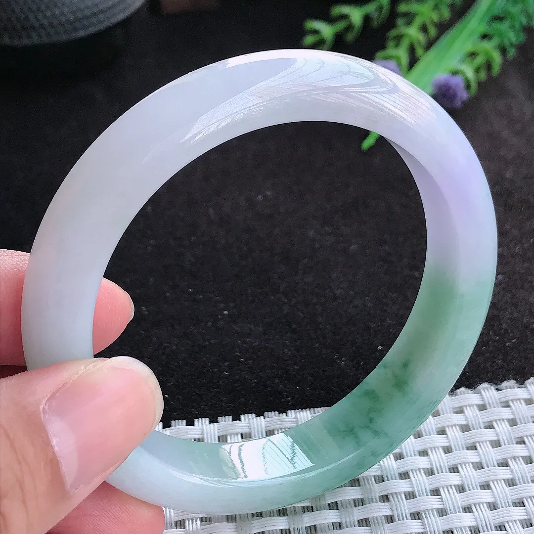自然光57/12.2/8.6老坑冰润起胶飘花手镯天然翡翠玉镯女款