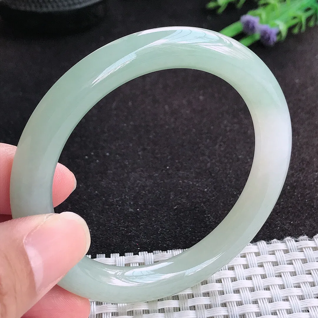 自然光55.5/9.2/9.4老坑冰胶水灵冰晴圆条手镯天然翡翠玉镯女款