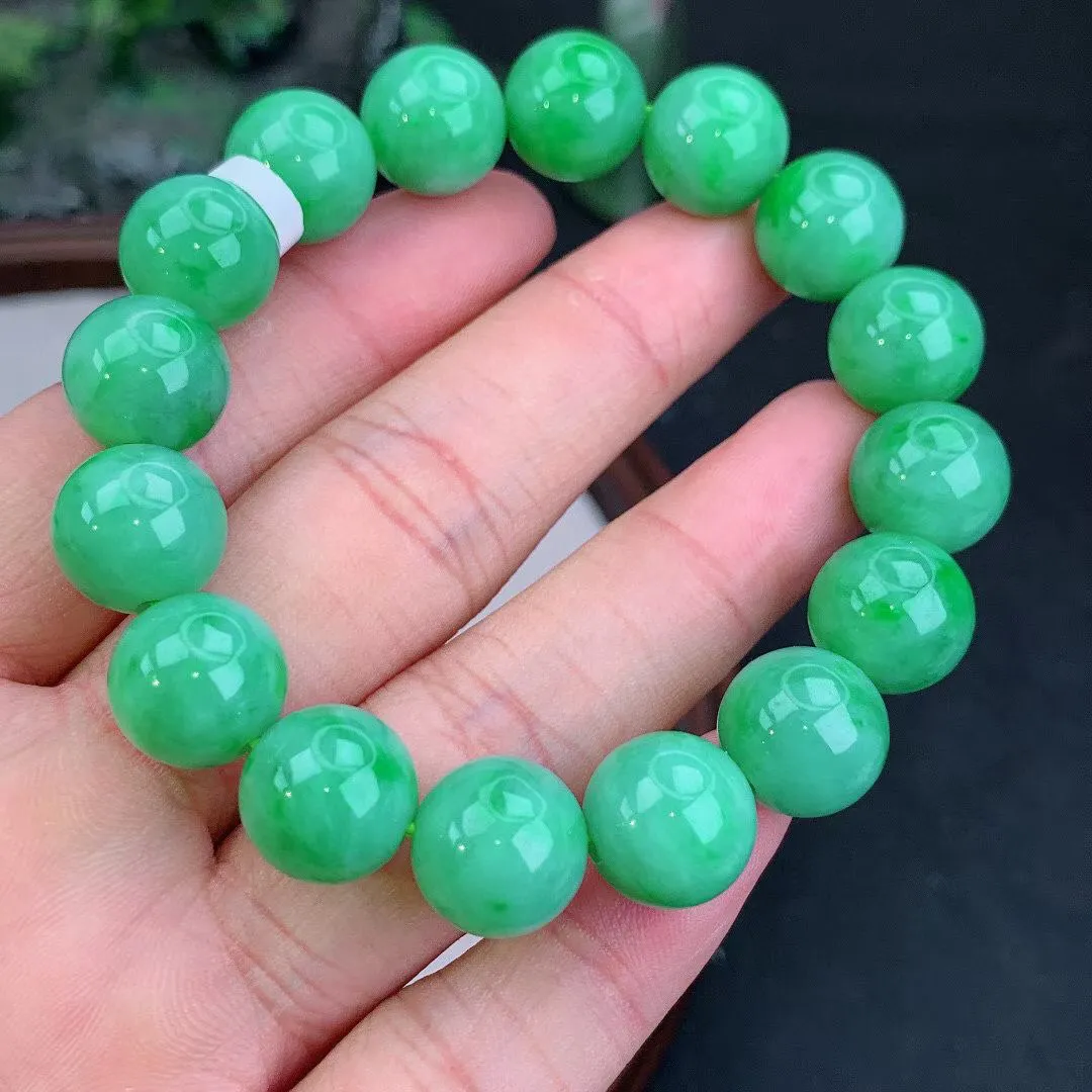 缅甸天然翡翠A货 老坑料起胶冰润 满绿圆珠手串 手链  
尺寸12.5mm   y  53.44