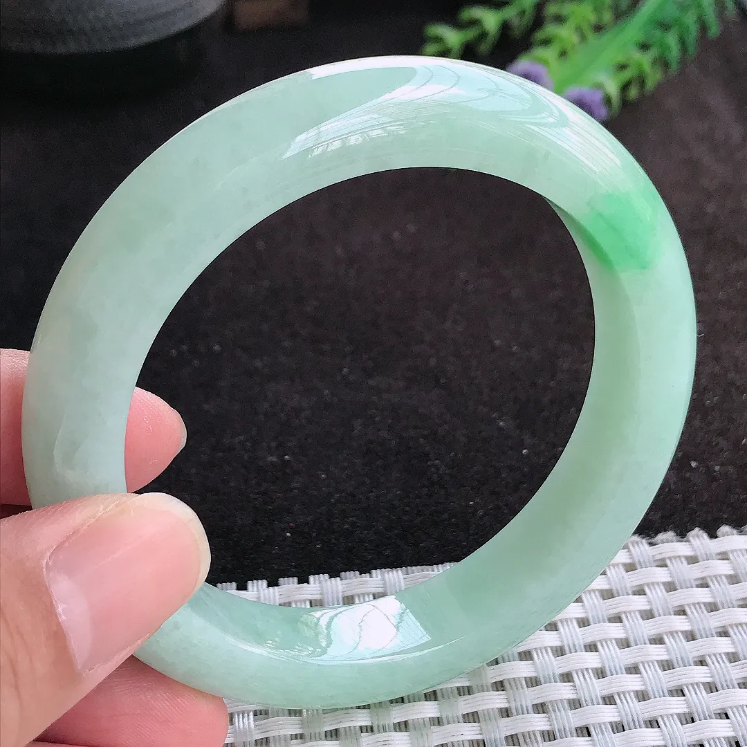 自然光58.5/12.5/9.5老坑冰润水灵冰晴绿手镯天然翡翠玉镯女款