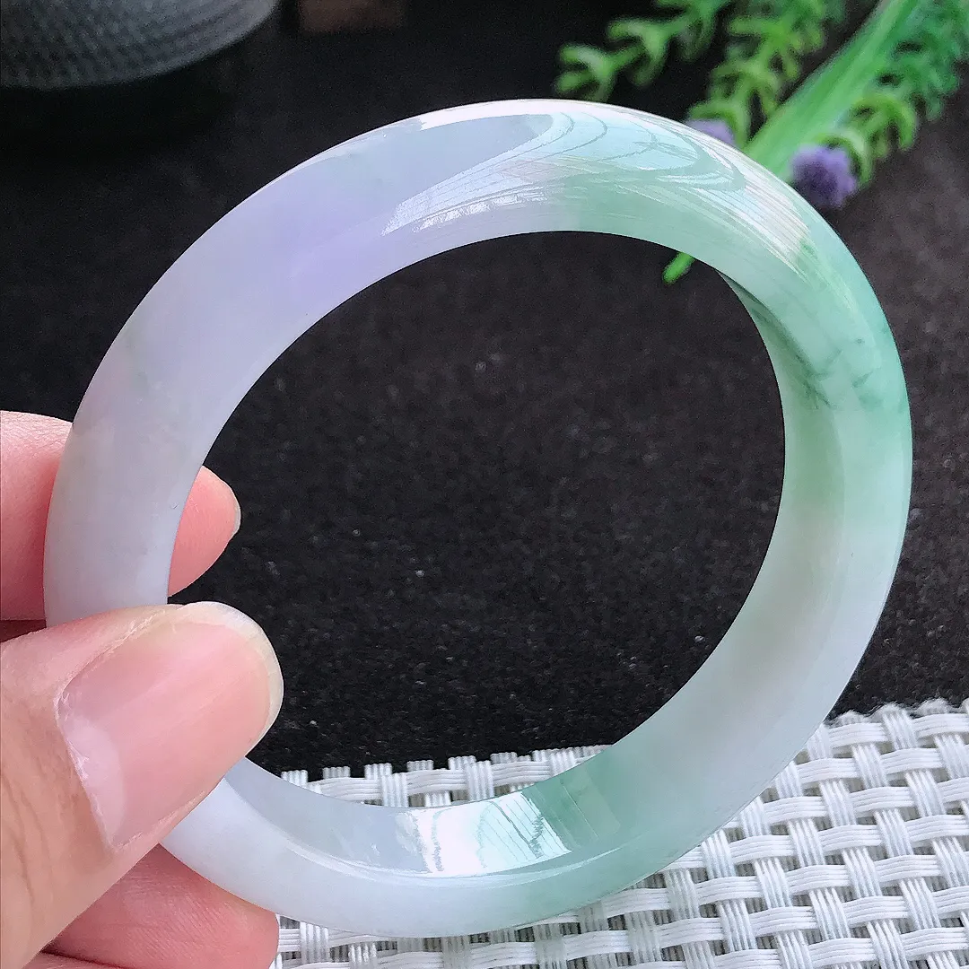 自然光57/12.2/8.6老坑冰润起胶飘花手镯天然翡翠玉镯女款