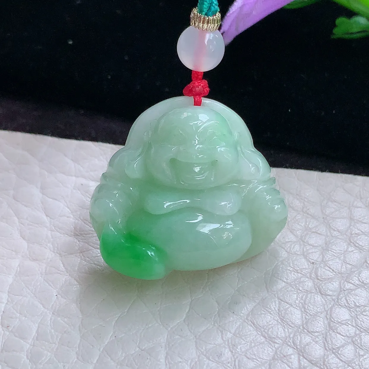 zen实拍22.6*26*10.5缅甸翡翠飘绿饱满佛公 开心佛玉吊坠 玉挂件