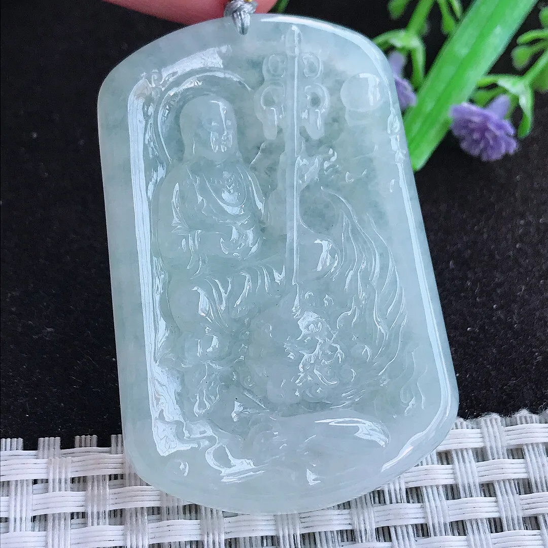 自然光55/37.6/6.2老坑冰胶水灵白净地藏王菩萨吊坠翡翠玉石挂件