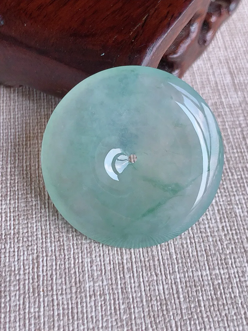 a货翡翠老坑冰种飘花大平安扣吊坠 尺寸34.6×5.5mm 重量14.24g 0902