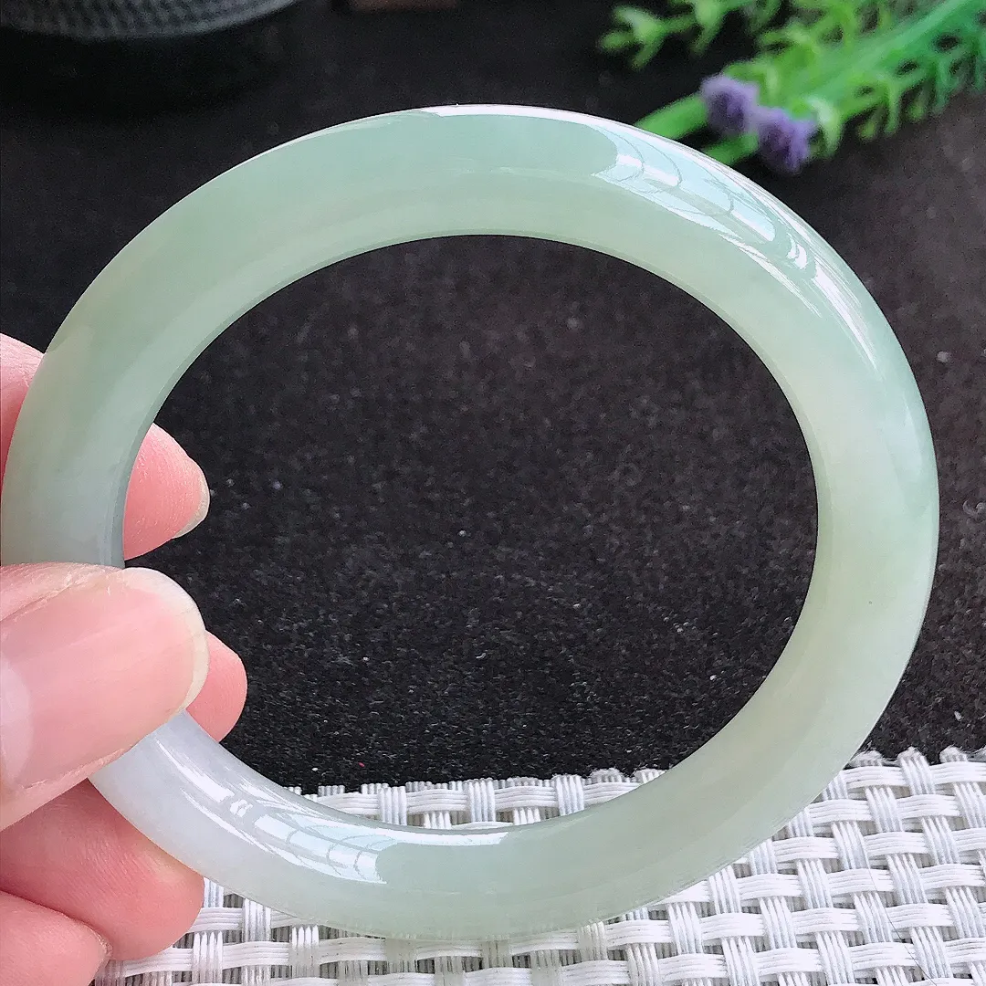 自然光55.5/9.2/9.4老坑冰胶水灵冰晴圆条手镯天然翡翠玉镯女款